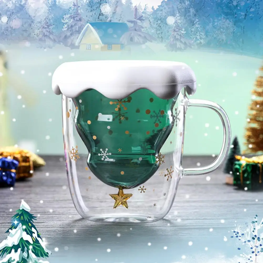 300ml Christmas Double Wall Heat-resistant Couples Coffee Mugs Brief Glass Insulated Tumbler Espress Milk Tea Cups Glass Mugs