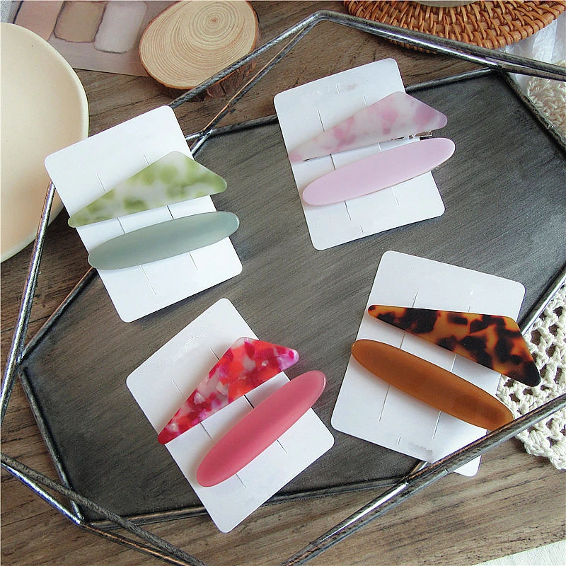 

AOMU 1SET Vintage Leopard Acrylic Hairpins Geometric Oval Triangle Colorful Acetic Acid Hair Clips for Women Hair Accessories