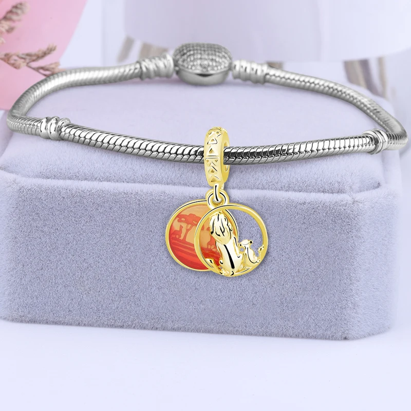 Подлинное 925 пробы серебряные шармы, бусины к оригиналу Pandora, браслет женская футболка со львом Кулон Шарм Для женщин DIY Модные украшения