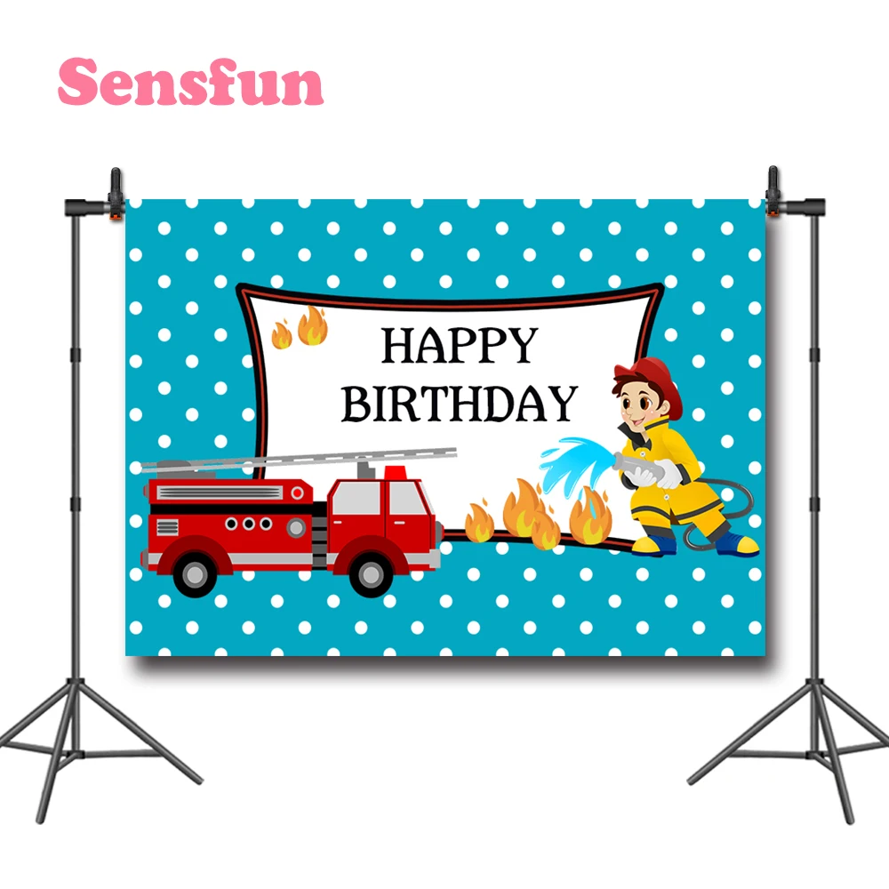 Sensfun Пользовательские Мальчики День Рождения Вечеринка фото фон пожарный грузовик фотографии фоны синий фото фон