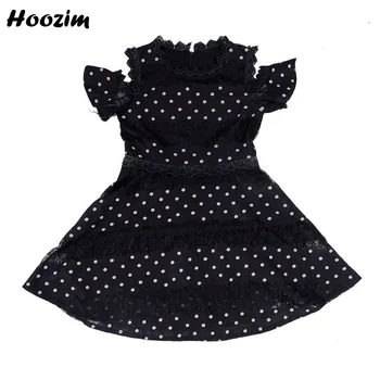 

2020 Beauty Black Lace Collar Ruffle Cold Shoulder Dress Girls 4-11 Year Cute Elegant Pageant Polka Dot Layered Dresses Children
