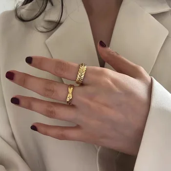 

New Minimalist Adjustable Knot Fringe Open Index Finger Ring For Ladies Party Photograph Dating Twisted Wheat Shape Gold Rings