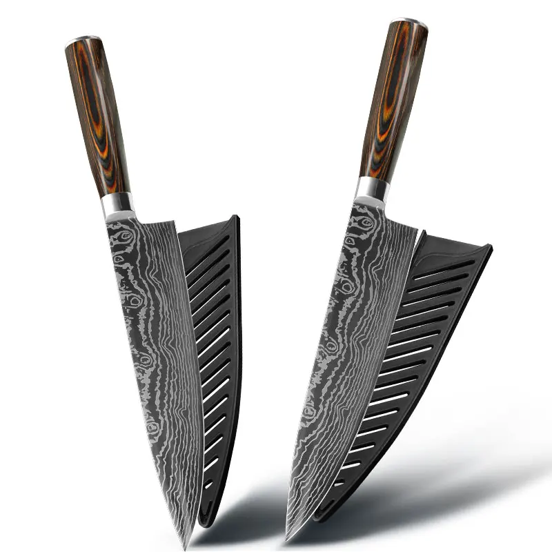 kitchen knife X 2 Кухонный нож шеф-повара японский 7CR17 440C высокоуглеродистой нержавеющей стали Шлифовальный лазерный узор - Цвет: kitchen knife X 2
