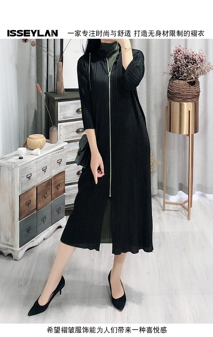 Miyake, плиссированное, весна, новые продукты, длинный Тренч, для похудения, на молнии, большой размер, пальто, женская мода Ozhouzhan