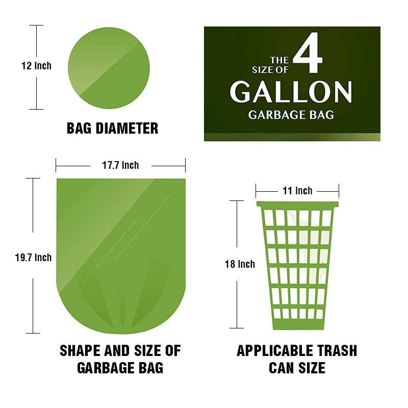 4 Gallon Trash Bags - 100 Small Mini Garbage Bags | 17 x 18 Clear Waste  Basket Trash Bags | Bulk Plastic Bathroom Trash Can Liners