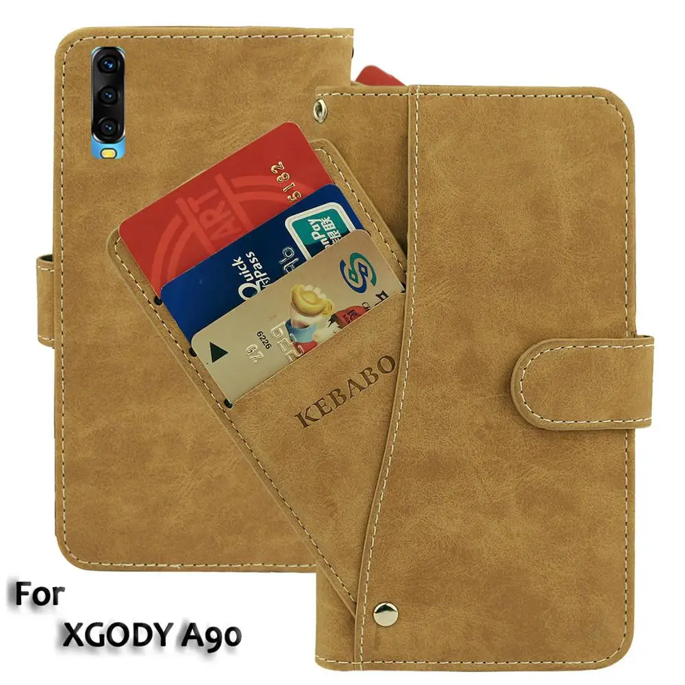 

Vintage Leather Wallet XGODY A90 Case 6.53" Flip Luxury Card Slots Cover Magnet Phone Protective Cases Bags