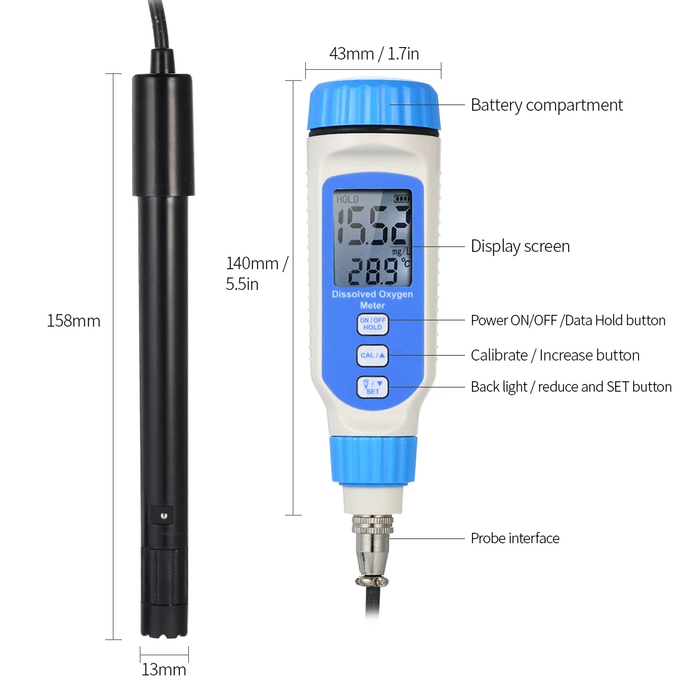 

SMART SENSOR Dissolved Oxygen Detector Pen Digital Water Oxygen Meter LCD Water Quality Tester With ATC Function Backlight