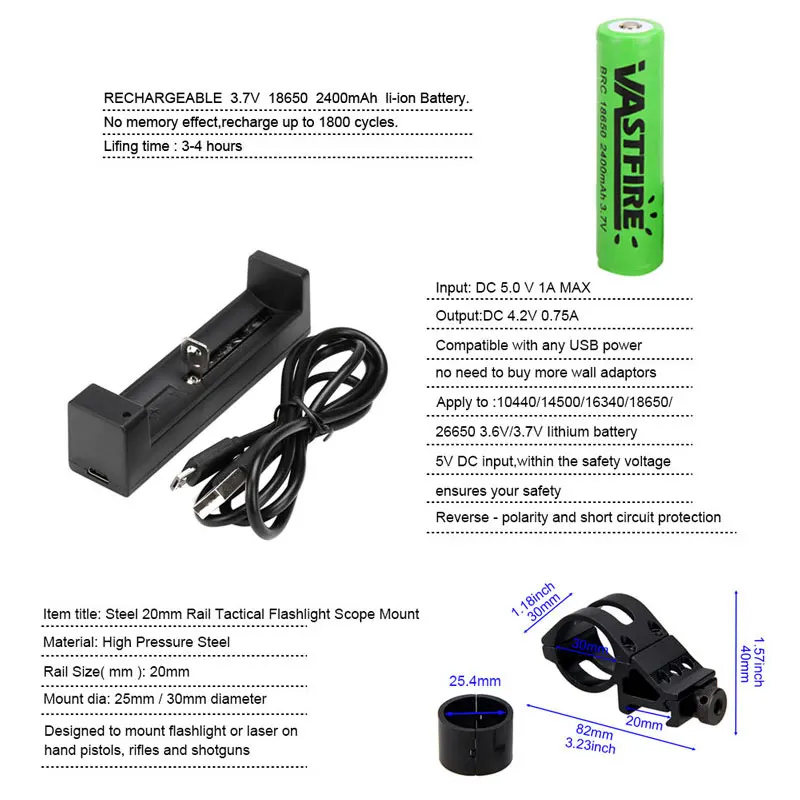 Recarregável à Prova Caça Lanterna Profissional Tático Led Usb Drechargeable Água Tocha Vermelho - Verde Branco Scout Luz Va-711 10 Luzes de armas