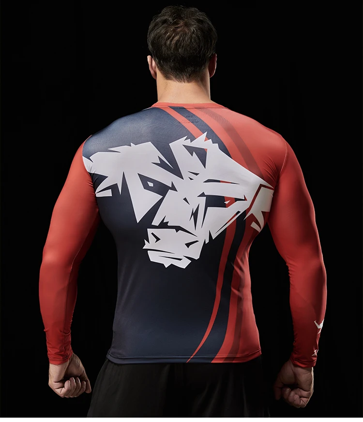 Langärmliges 3D-gedrucktes Kompressions-T-Shirt für Herren, schnell trocknende T-Shirts für Fitnessstudio, Fahrradbekleidung – Detail 10