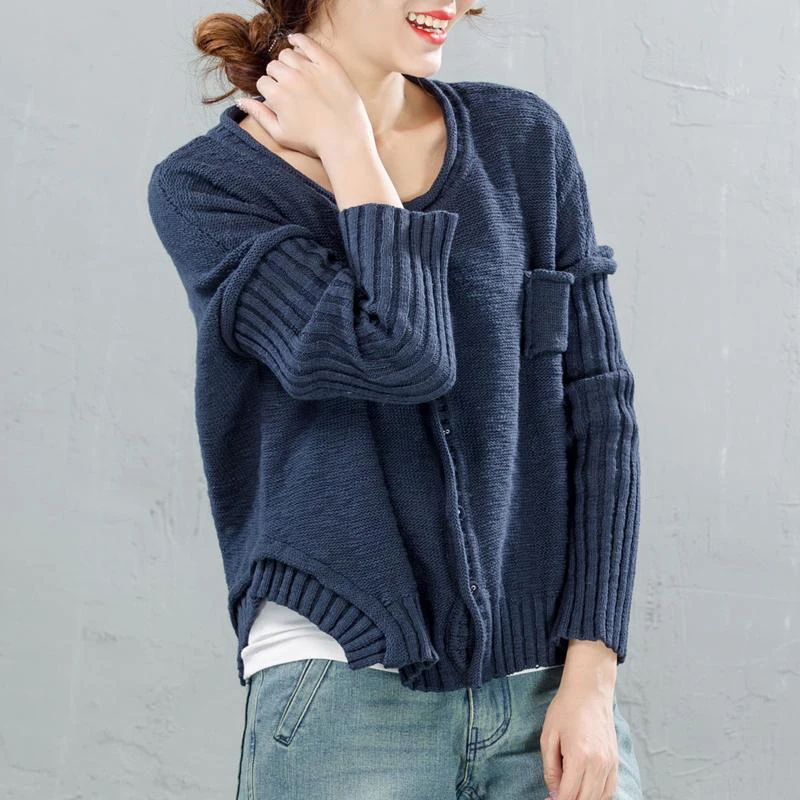 Осенний стиль искусства, Женский вязаный кардиган с круглым вырезом, Свободный Повседневный винтажный вязаный свитер, женский короткий кардиган из хлопка D481