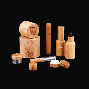 

300pcs 5g bamboo cream jar with pp inner 330pcs 30ml frosted clear essential oil bottles with bamboo ring for face cream oil