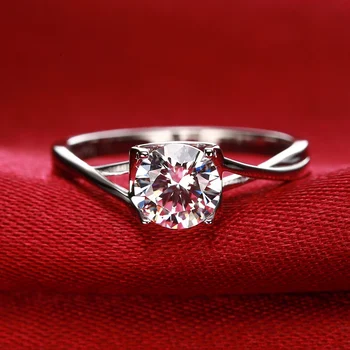 

Moissanite ring 4 claws White Gold Plated Silver Ring Round Brilliant Cut Diamond jewelry Engagement Ring Anniversary Ring