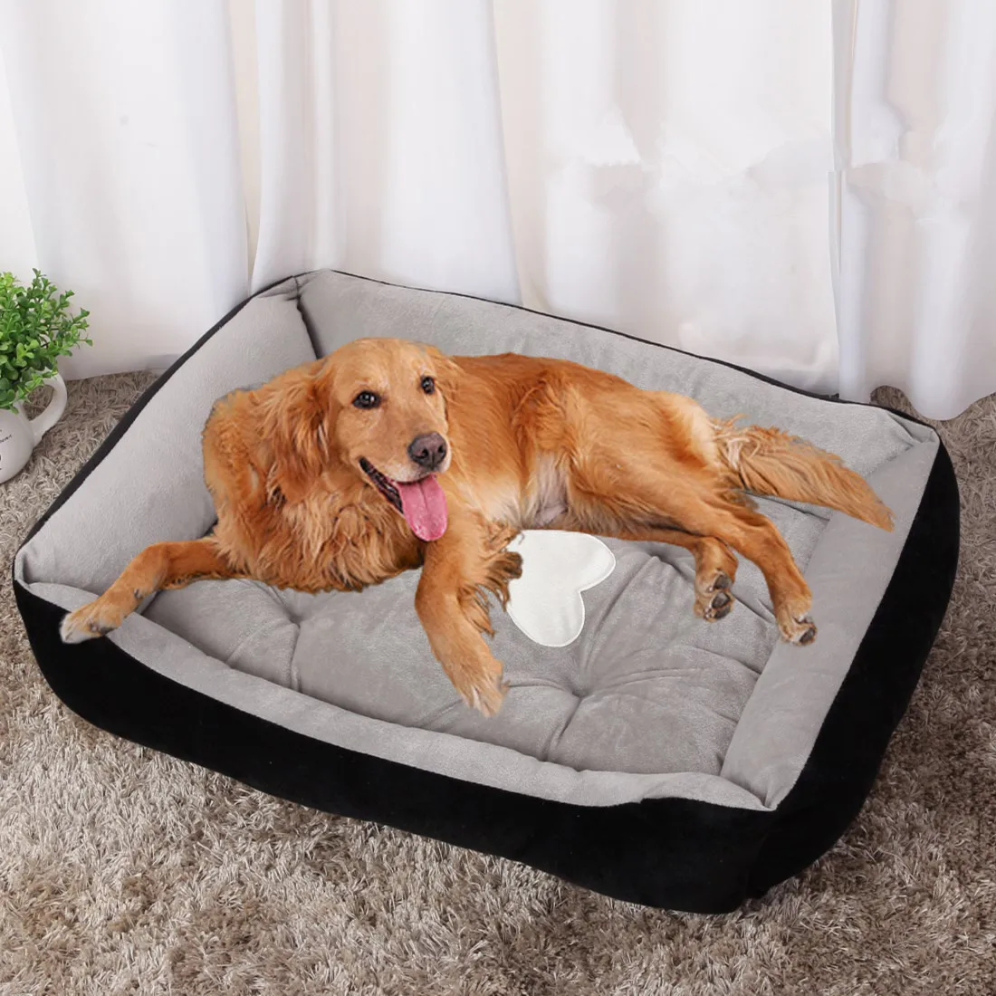 Cama para mascota con marca de hueso para cachorros, sofa cálido, suave, lavable y de lino para perros pequeños, medianos y grandes