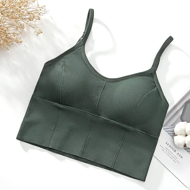 U-shaped Back Bra Tube Top Women Crop Top Daisy Pattern Sexy Lingerie Bra Sports Fashion Street Top dark green