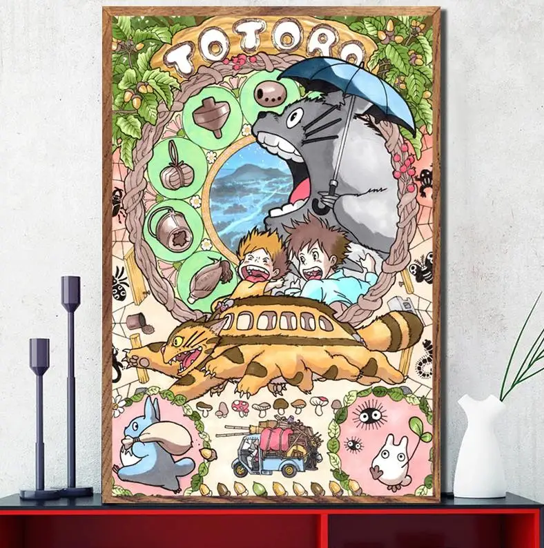 L Мой сосед Тоторо Ghibli Миядзаки Хаяо Классический Аниме художественная живопись Шелковый Холст плакат настенный домашний декор - Цвет: L