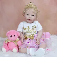55 CM Soft Silicone Baby Reborn Doll Toy Lifelike For Girl Cloth Body Realistic 22 Inch Blonde Hair Toddler Princess Bebe 2