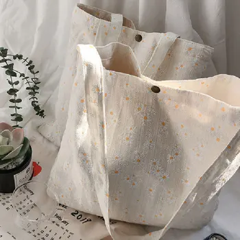 

Women Canvas Shoulder Bags Embossed Daisy Design Ladies Floral Handbag Casual Tote Books Bag Summer Harajuku Girls Shopping Bags