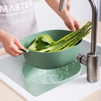 

Double Plastic Drain Basket Kitchen Bowl Noodles Vegetables Fruit Rice Washing Strainer Home Pool Drainer Organizer
