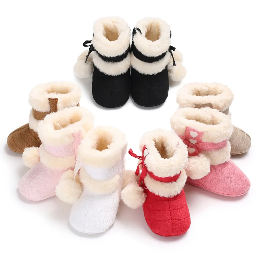 Зимняя обувь для малышей; ботинки для маленьких девочек; Милая зимняя обувь для малышей с бантом и милым сердечком; зимние теплые ботиночки для новорожденных
