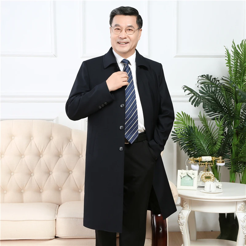 

men's autumn slim fit bomber pilot jacket windbreakers male long style lapel khaki black casual business jackets coat overcoat