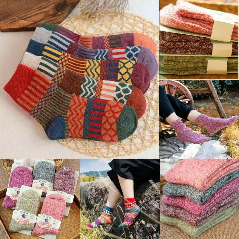 5 пар, женские носки, толстые, тепловые, шерсть, кашемир, теплые, мягкие, зимние, рождественский подарок, разные цвета, впитывающие, отличные Дышащие носки