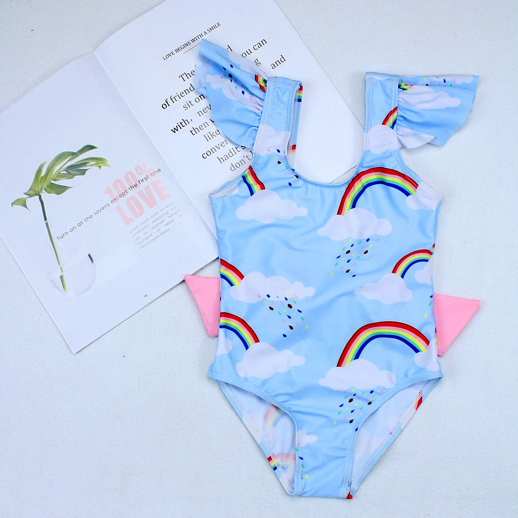 de una pieza para pequeñas, traje de de manga con volantes, estampado de nubes de arcoíris, novedad|Trajes de una pieza infantiles| - AliExpress
