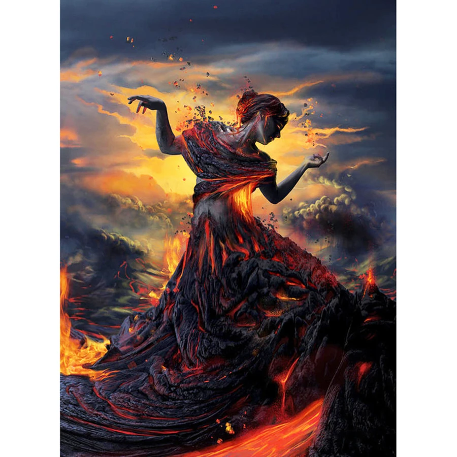 Алмазная живопись сделай сам вышивка крестиком богиня вулкана 5D полноразмерная