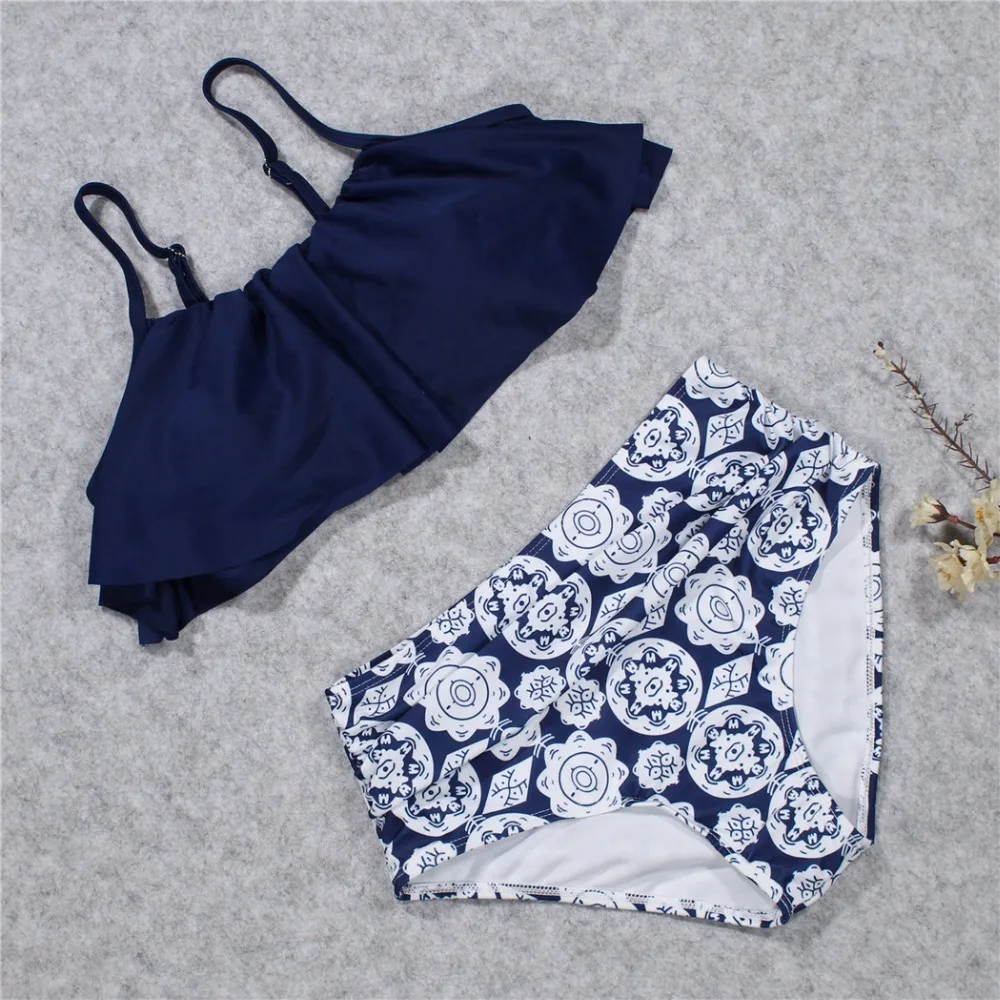 

Women Ruffle Vintage Bikini Set Swimsuit Brazilian Plus Size Push Up Bandage Striped Bottom Bathing Suits W82
