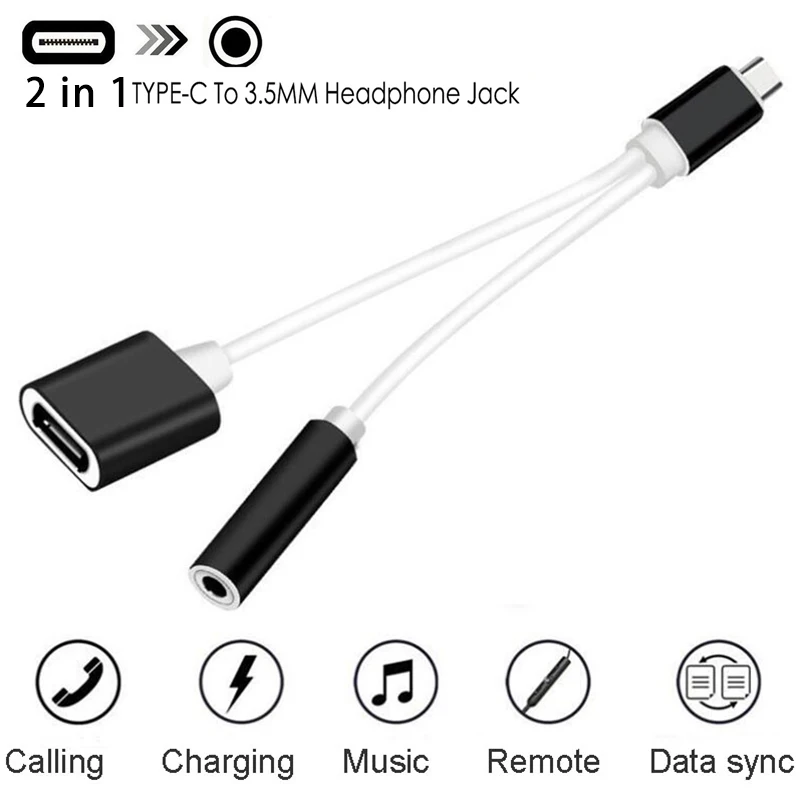 2 в 1 Тип C до 3,5 мм зарядное устройство для наушников аудио разъем USB C кабель портативный type-C до 3,5 мм разъем адаптер для мобильного телефона