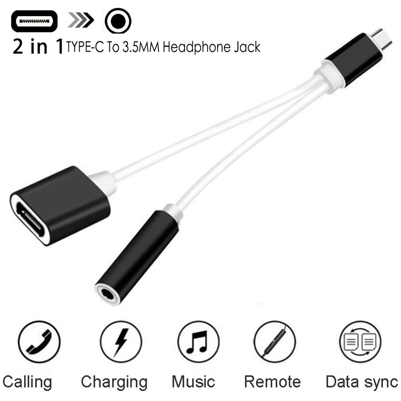 Зарядное устройство 2 в 1 с Type C на 3 5 мм аудиоразъем для наушников USB кабель