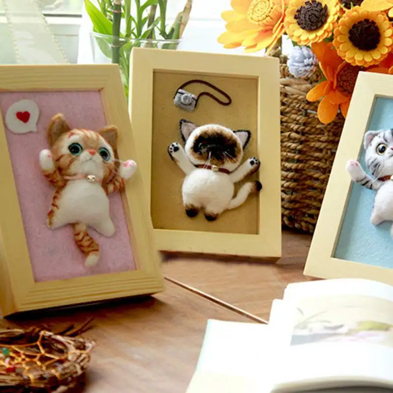 

DIY Needle Felt Cat Photo Frame Crafts Non Finished Wool Felt Kit Set For Ornaments Handmade Material Package