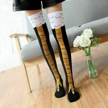

Women Crazy Funny Chicken Leg Cluck Novelty Knee Thight High Sock Fitness Gift Cute 3D Chicken Paw Socks