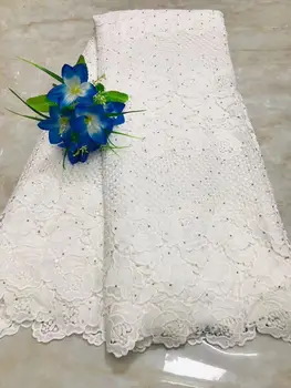 

New White Color African Swiss Voile Lace High Quality African Guipure Lace Fabric With Stones Embroidered Lace Fabric For Party