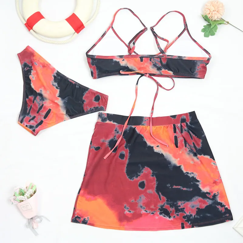 orange bikini set High Waist 3 Piece Bikini Set With Cover Up 2022 Swimsuit Women Print Long Sleeve Bathing Suit Beachwear Swimming Biquini New strapless bikini set