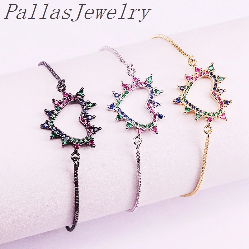 10 шт простой модный Радужный цирконий CZ микро проложить сердце браслет-цепочка