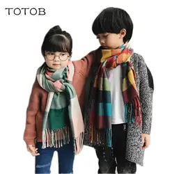 Шарф для родителя и ребенка, осенне-зимний Корейский детский плотный шарф, длинный шарф с воротником в клетку, кашемировая теплая шаль