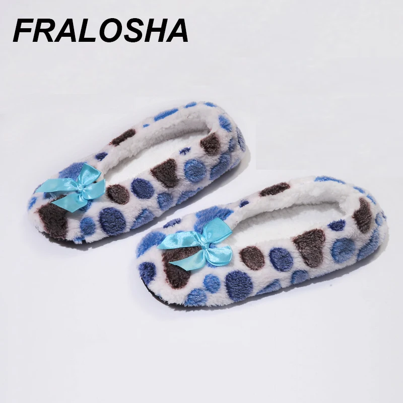 FRALOSHA/зимняя женская хлопковая обувь Теплая плюшевая домашняя с бантом бабочкой
