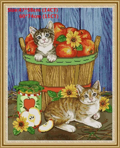 Кошка Наборы для вышивания крестиком наборы для вышивания наборы для рукоделия животные пластик холст вышивка крестом пакет стежка вышивка крестом Woif вышивка Hafty - Цвет: Cats and fruits