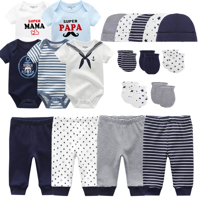 Newborn Boy Clothes Set Baby Girl Summer Suit Bodysuits+Pants+Hat+Gloves Cotton 6