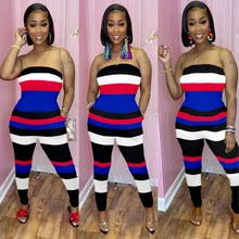 Aliexpress - Sexy Striped Bodycon Jumpsuit Off Shoulder Summer Outfits for Women Strapless Backless One Piece Night Clubwear Rompers
