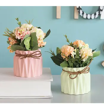

Silk Hydrangea Heads Artificial Flowers With Pot For Wedding Home Decoration Bouquet Bridal Party Dandelion Fake Flowers