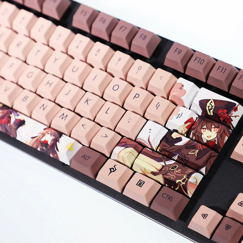 

Genshin Impact HuTao Chocolate Key Caps Game Character Key Caps PBT Material Cherry Height Mechanical Keyboard Cap 108 Keys