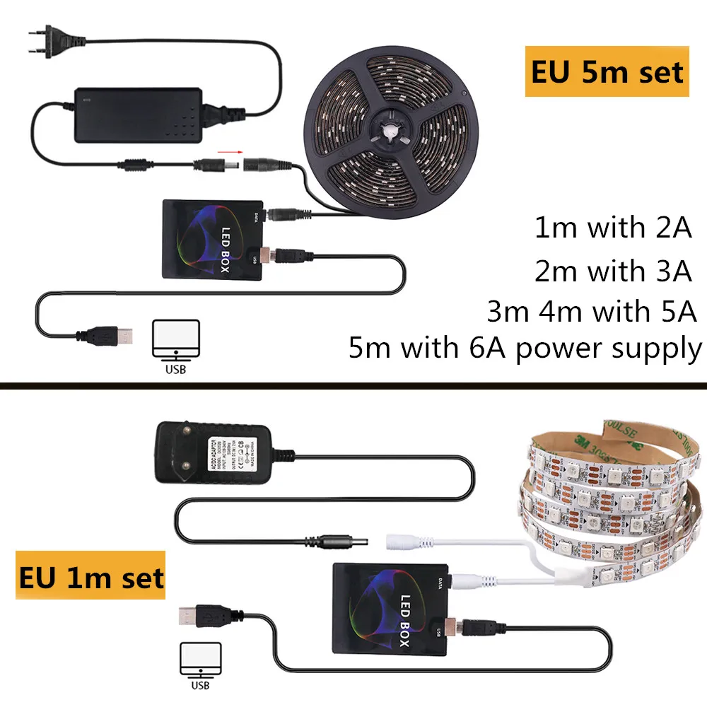 5V WS2812B USB LED Strip light 5050 RGB Dream Color Ambilight Kit for HDTV