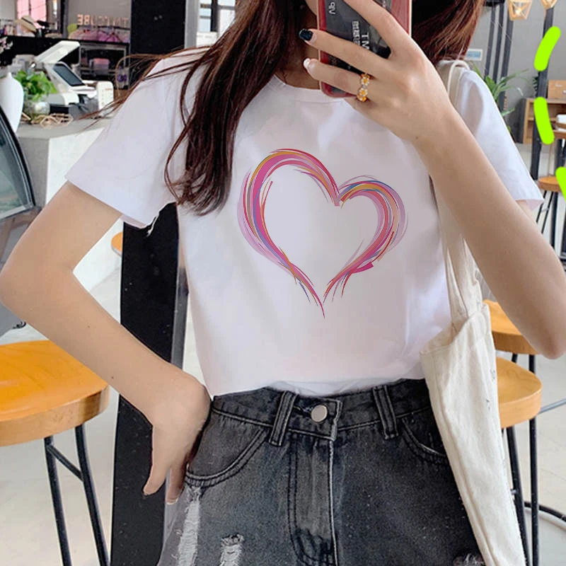 Fashion Women T Shirt Harajuku Love shaped Tshirt 90s Painting Ulzzang Casual Tops Tees T-shirt Female Clothes