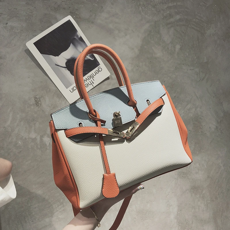 PongWee Европейская и американская модная контрастная цветная сумка дамская темпераментная Сумочка офисная сумка-мессенджер - Цвет: Orange