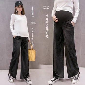 

201# Wide Leg Loose Maternity Pants High Waist Belly Pants Clothes for Pregnant Women Spring Autumn Pregnancy Casual Trousers