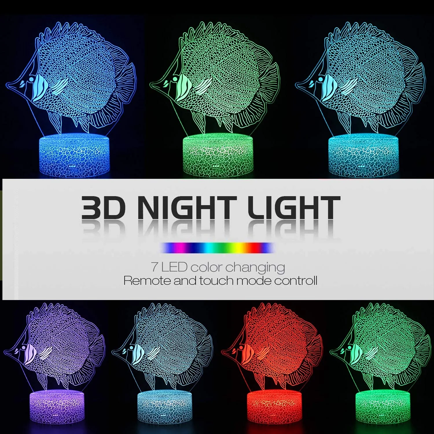 Creative Fish 3D Lamp USB LED Night Light Remote Touch Switch 7 Color Change Desk Lamp for Kids Bedroom Decor Gifts Toys Fish bathroom night light