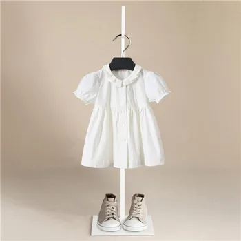 

Gilrs Dress White Children Kids Baby Girls Dresses Clothes Child Pure Cotton Summer Short Sleeve Kid Garments Clothing 1-5Y
