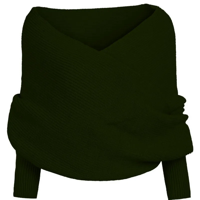 Весенний вязаный бюстгальтер, свитер, одеяло, однотонный пуловер с v-образным вырезом, длинная шаль, зимний теплый большой шарф, шарфы, элегантное женское пальто - Цвет: army green