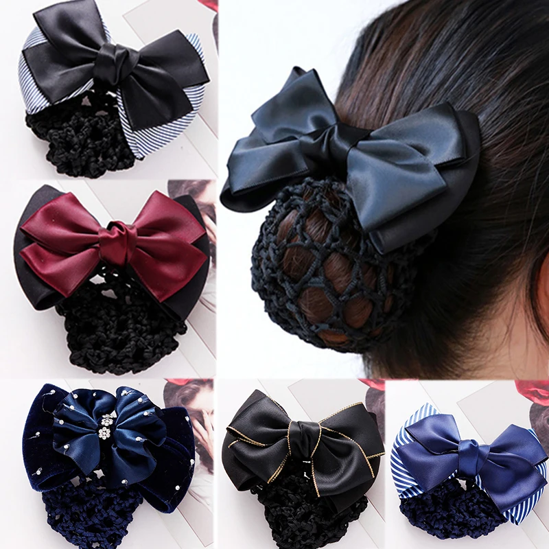 

Lady Professional Hair Clip Cover Net Tulle Bowknot Bun Snood Hairgrips Women Floral Lace Satin Bow Barrettes Hair Accessories